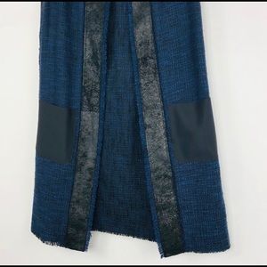Elie Tahari Duster Vest XS Lamb Leather Blue Tweed